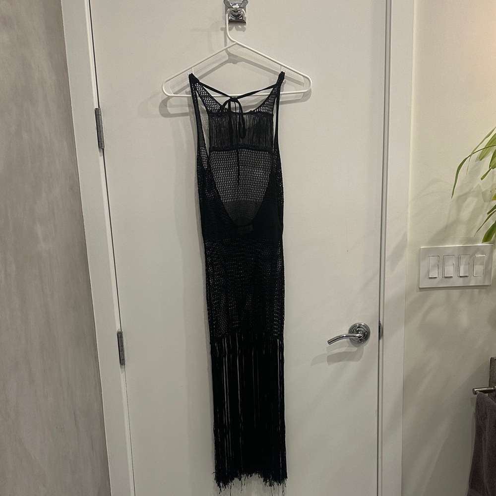 Lovers + Friends Black Mesh Swim Coverup